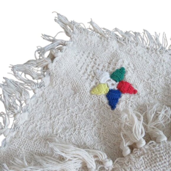 VINTAGE LOON LAKE WEAVERS Handwoven Star Embroidered Cream Woven Throw Neutral - Picture 1 of 10
